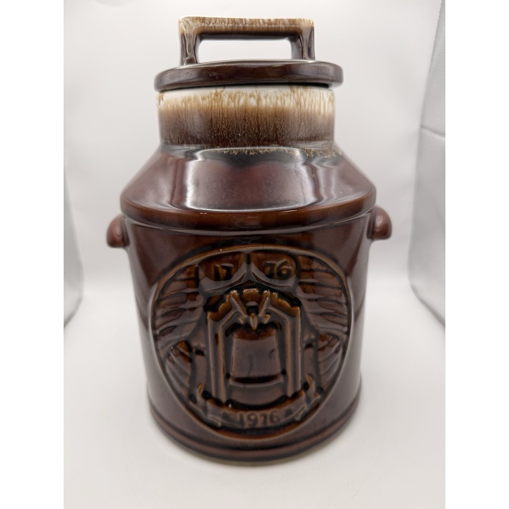 McCoy Pottery Brown Drip Milk Can Cookie Jar 1776-1976 USA 154